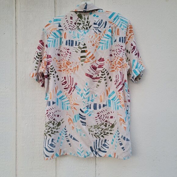 Tasso Elba multi colored leaf print silk blend button-down shirt mens sz med - Picture 3 of 5